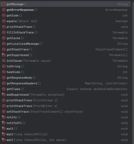 Available exception data
